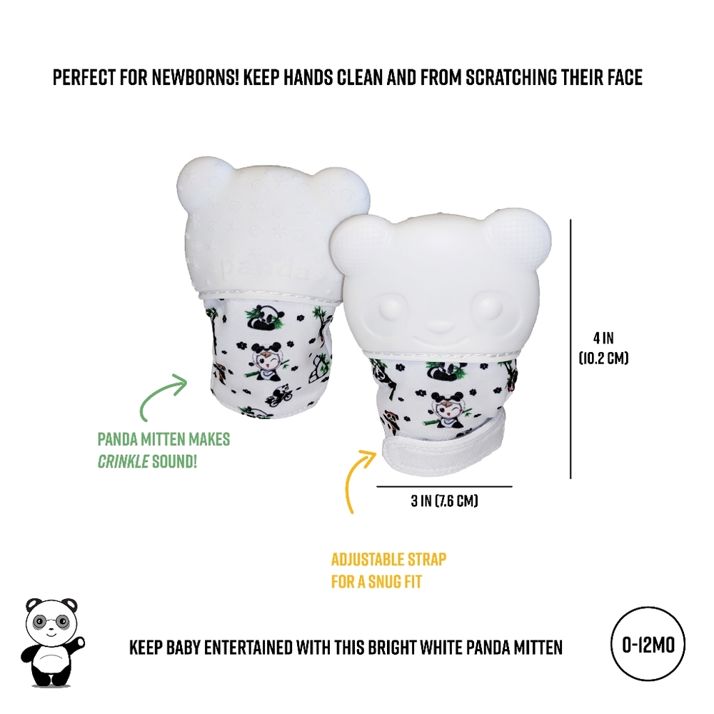 PAIR of white panda teether mittens for baby